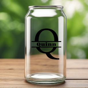 Minimalist Letter Q Monogram and Custom Name Can Glass