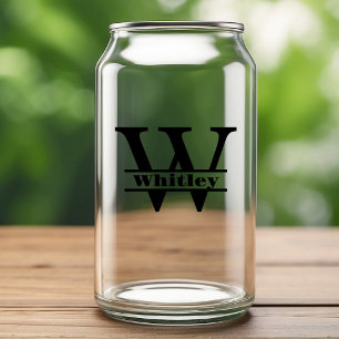 Minimalist Letter W Monogram and Custom Name Can Glass