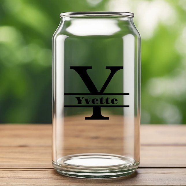 Minimalist Letter Y Monogram and Custom Name Can Glass (Creator Uploaded)
