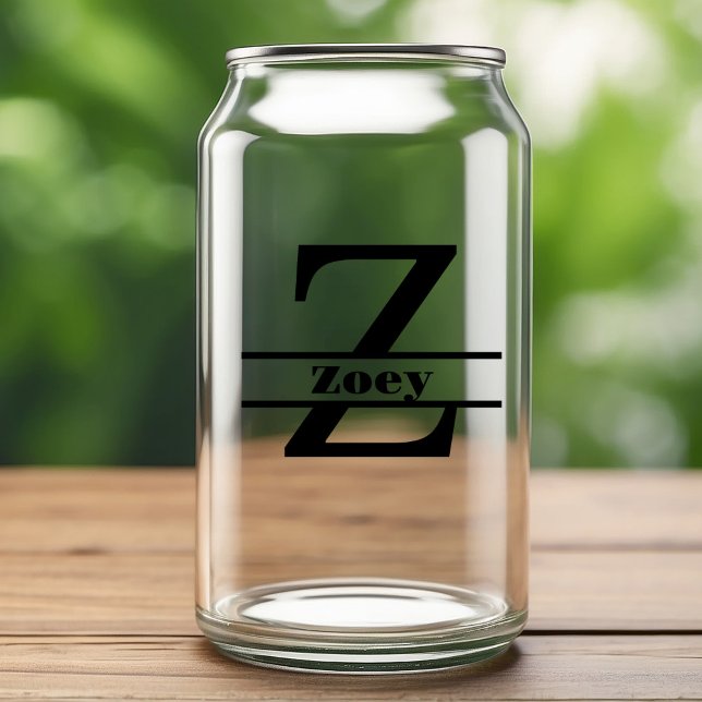 Minimalist Letter Z Monogram and Custom Name Can Glass (Creator Uploaded)