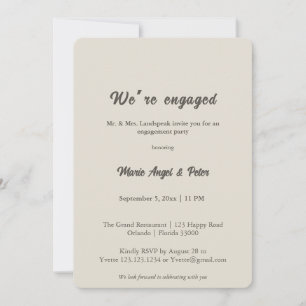 Minimalist Lettering Warm Neutral Photo Engagement Invitation
