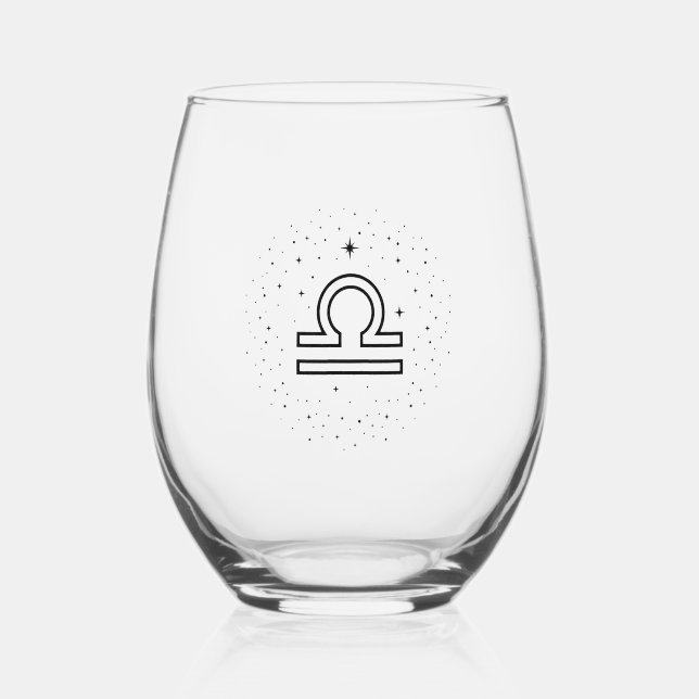Minimalist Libra Zodiac Stemless Wine Glass (Front)