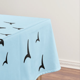 Minimalist light blue black birds flight pattern tablecloth