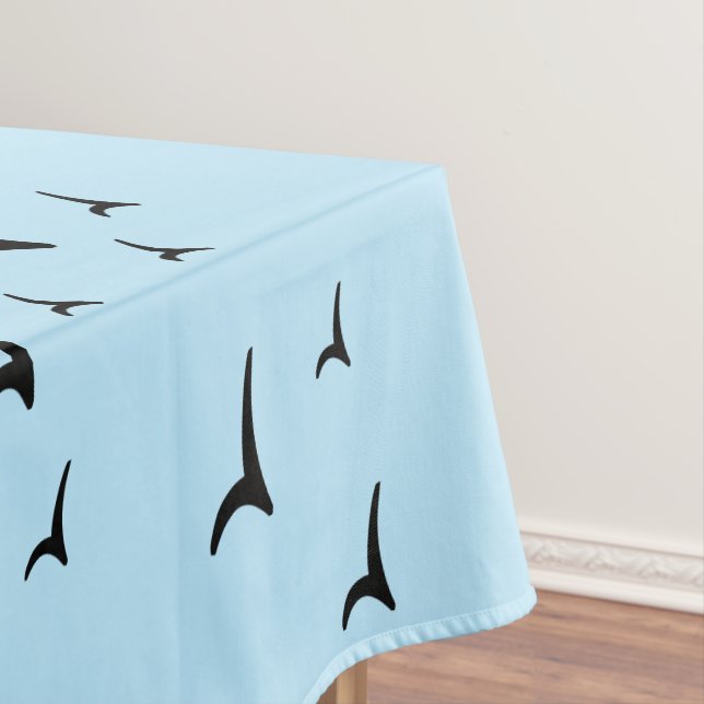 Minimalist light blue black birds flight pattern tablecloth (In Situ)
