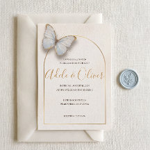 Minimalist Light Blue Butterfly Wedding Invitation