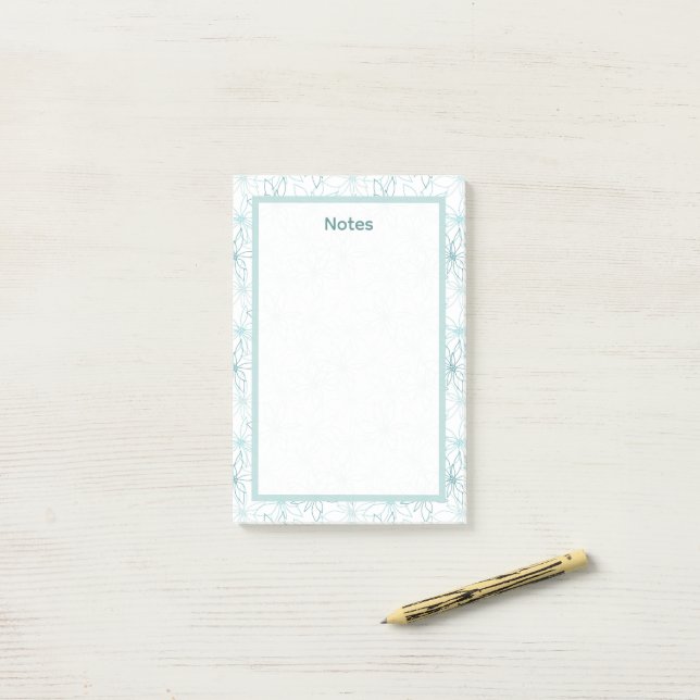 Minimalist Light Blue Floral Pattern Border Notes  (On Desk)