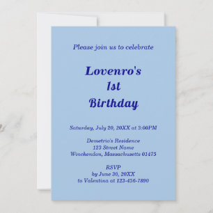 Minimalist Light Blue Kids Birthday Invitation