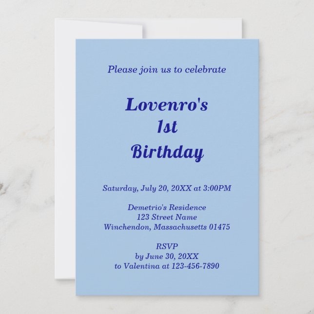 Minimalist Light Blue Kids Birthday Invitation (Front)