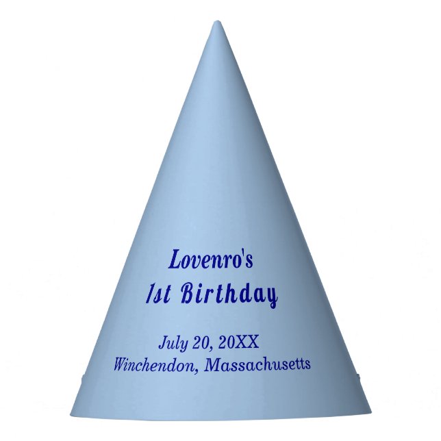 Minimalist Light Blue Kids Birthday Party Hats (Front)