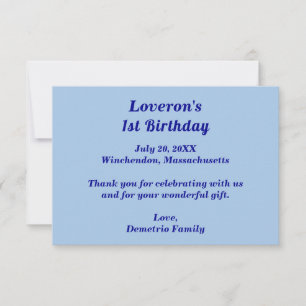 Minimalist Light Blue Kids Birthday Thank You Card