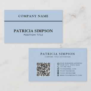 Minimalist Light Blue QR Code Professional Elegant Business Card