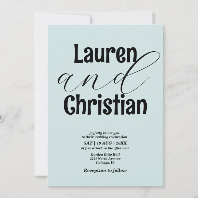 Minimalist Light Blue Scripture Wedding Invitation (Front)