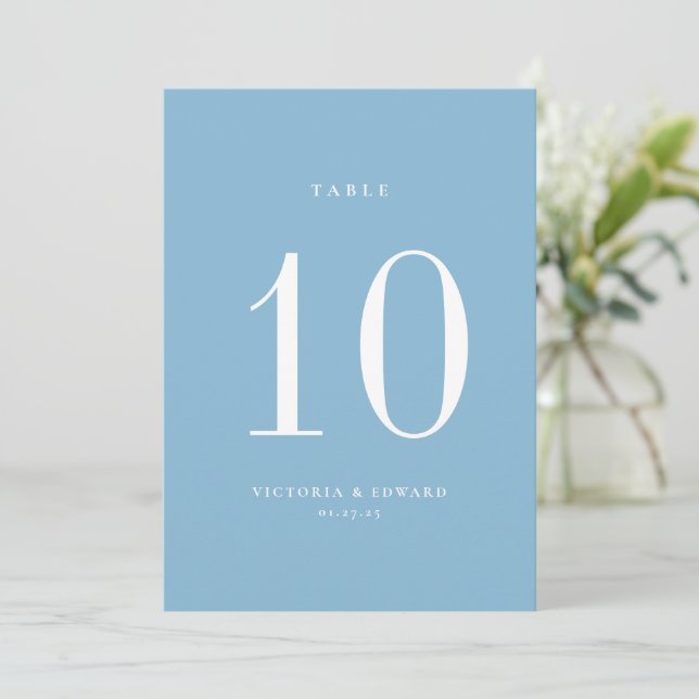 Minimalist Light Blue Wedding Table Number Card (Standing Front)
