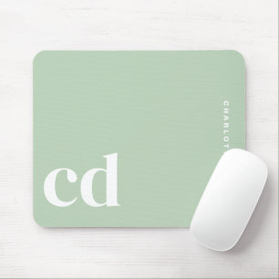 Minimalist Light Green Monogram Name Mouse Pad