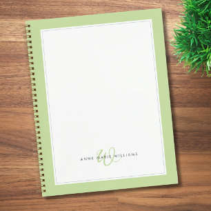 Minimalist Light Green Two Border Monogram Notebook