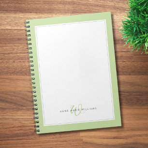 Minimalist Light Green Two Border Monogram Notebook