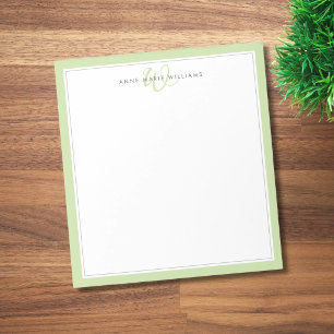 Minimalist Light Green Two Border Monogram Notepad