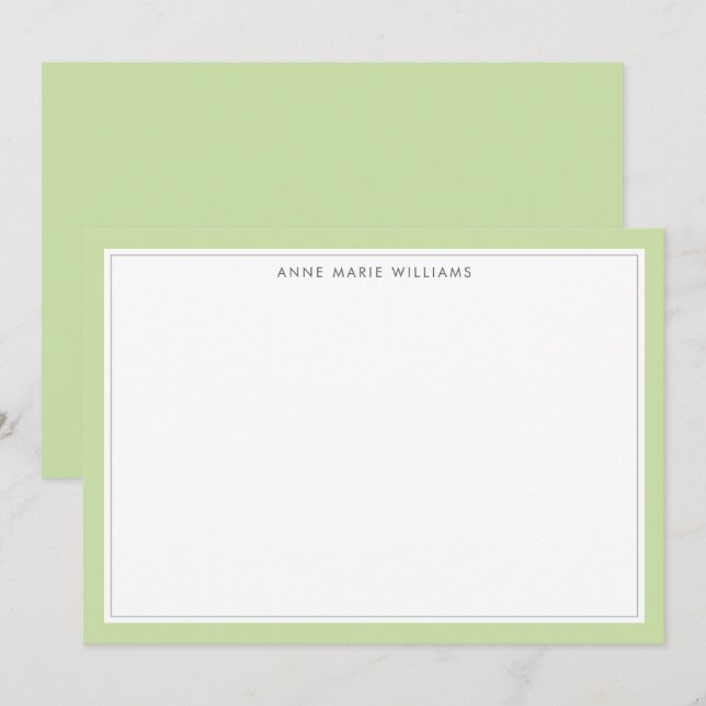 Minimalist Light Green Two Border Name Note Card (Front/Back)