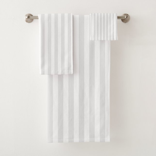 Minimalist Light Grey and White Stripes Bath Towel Set (Insitu)