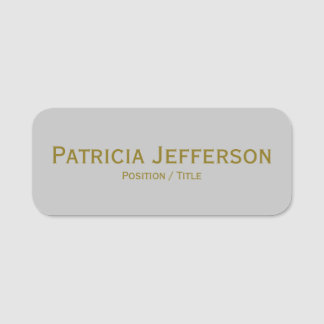 Minimalist Light Grey Golden Text Name Tag