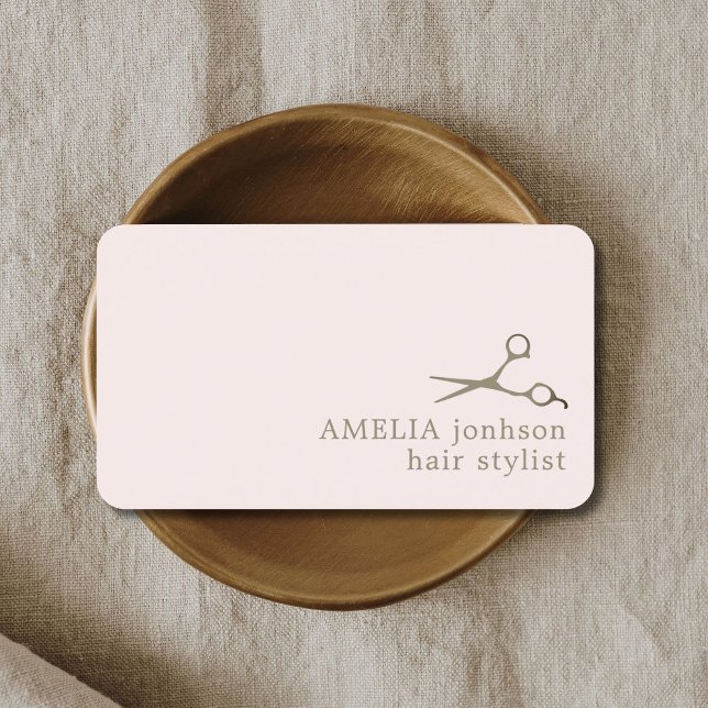 Minimalist Light Pastel Faux Copper Scissor Hair Business Card (Creator Uploaded)