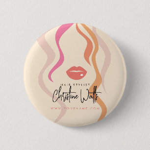 Minimalist Light Peach Hair Stylist Wavy Hair Cute 6 Cm Round Badge