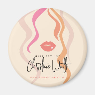 Minimalist Light Peach Hair Stylist Wavy Hair Cute Magnet