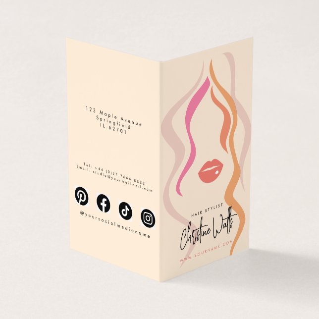 Minimalist Light Peach Hairstylist Price List QR Business Card (Outside)