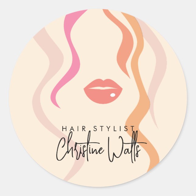 Minimalist Light Peach Hairstylist Wavy Hair Cute Classic Round Sticker (Front)