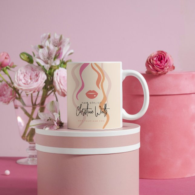 Minimalist Light Peach Hairstylist Wavy Hair Cute Coffee Mug (Creator Uploaded)