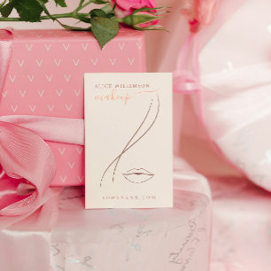 Minimalist Light Peach Makeup Artist Line Art Chic Business Card