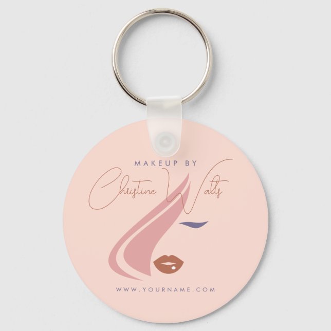 Minimalist Light Peach Pink Makeup Artist Girly Key Ring (Front)