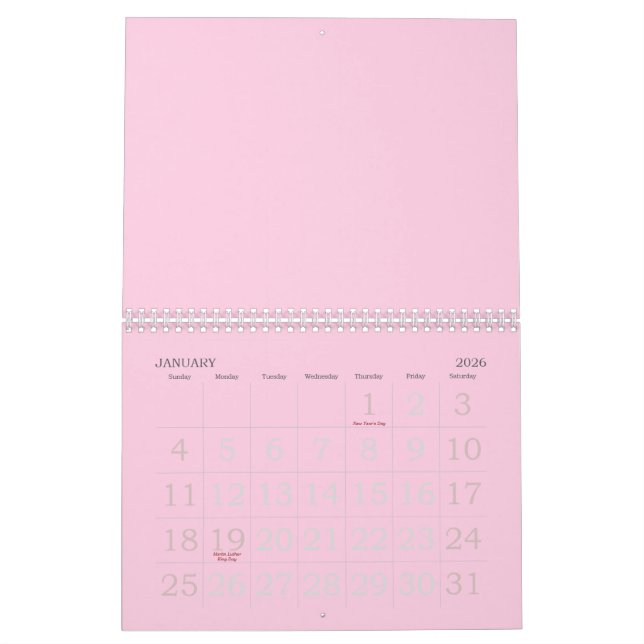 Minimalist light pink Breast cancer awareness Calendar (Jan 2026)