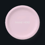 Minimalist light pink Custom name text monogram Paper Plate<br><div class="desc">Minimalist light pink and white custom name text monogram Paper Plates</div>
