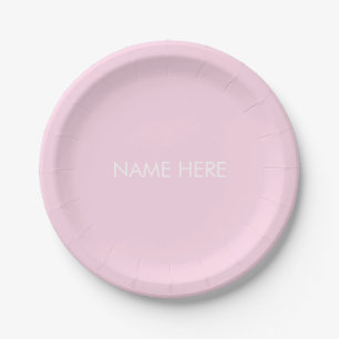 Minimalist light pink Custom name text monogram Paper Plate