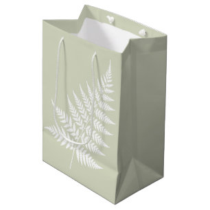 Minimalist Light Sage Green White Fern Wedding Medium Gift Bag