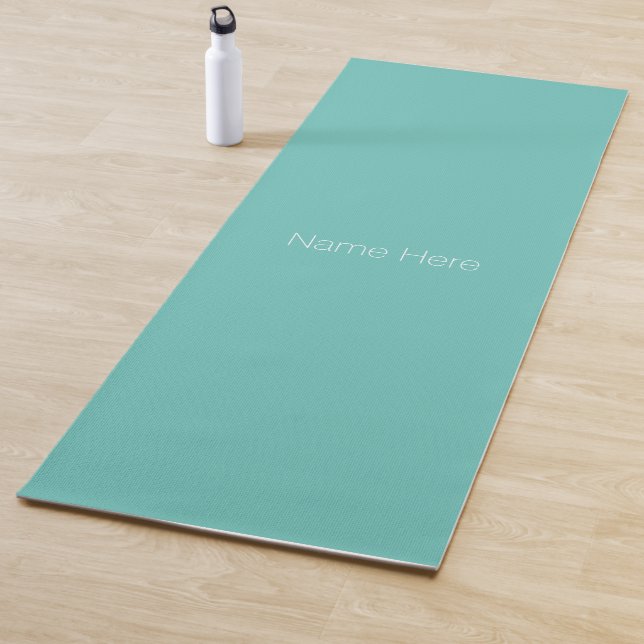 Minimalist light teal custom name monogram yoga mat (In Situ)