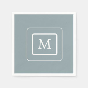 Minimalist Light Teal Monogram Paper Napkin