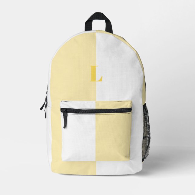 Minimalist Light Yellow and White Custom Backpacks (Front)