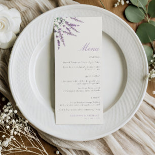 Minimalist Lilac Flowers Wedding Menu