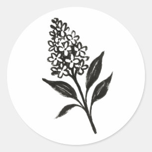 Minimalist Lilac – Ink Bloom Botanical Design on  Classic Round Sticker