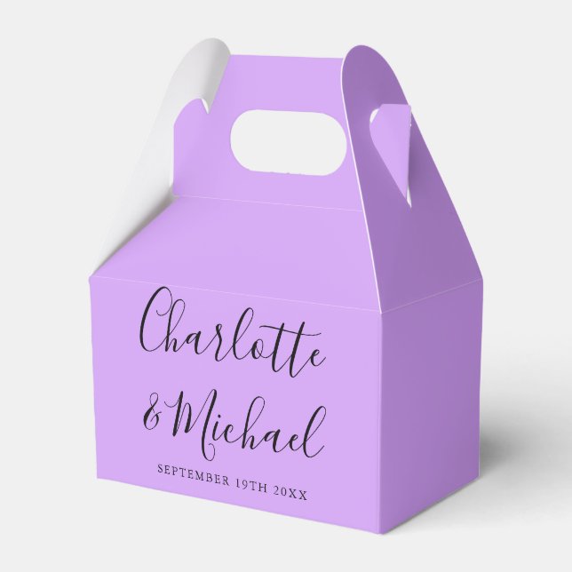 Minimalist Lilac Lavender Signature Script Wedding Favour Box (Front Side)