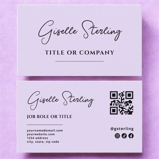 Minimalist Lilac Purple Professional QR Code Business Card (Creator Uploaded)