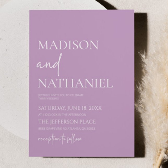 Minimalist Lilac Purple Simple Elegant Wedding Invitation (Creator Uploaded)