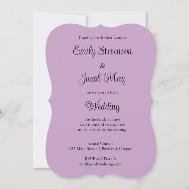 Minimalist Lilac Wedding Invitation  (Front)