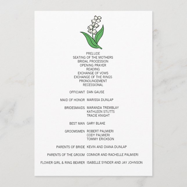 Minimalist Lily of the Valley Wedding Program Programme (Front)