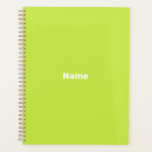 Minimalist lime green custom year name monogram planner<br><div class="desc">Minimalist lime green custom year,  text,  name,  monogram,  initials personalised Planner.
Custom white text on lime green plain solid colour background.</div>