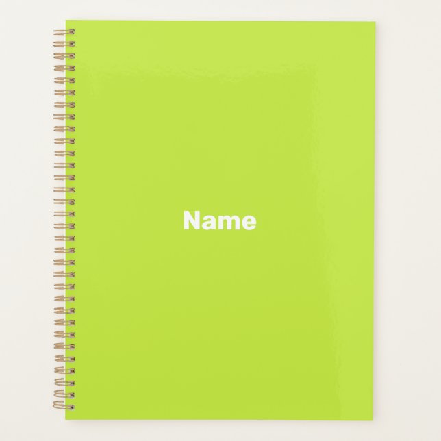 Minimalist lime green custom year name monogram planner (Front)