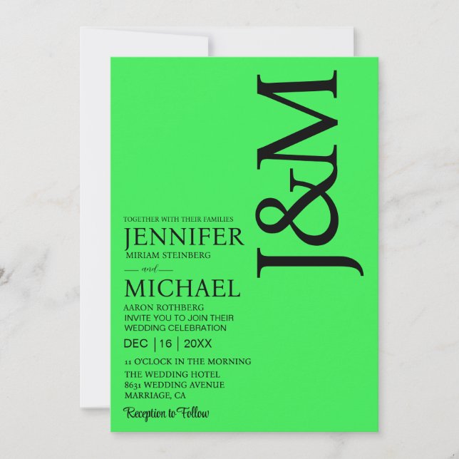 Minimalist Lime Green QR Code on Back Wedding Invitation (Front)
