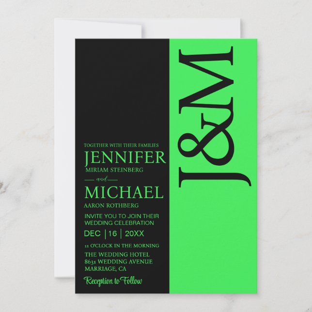 Minimalist Lime Green QR Code on Back Wedding Invitation (Front)